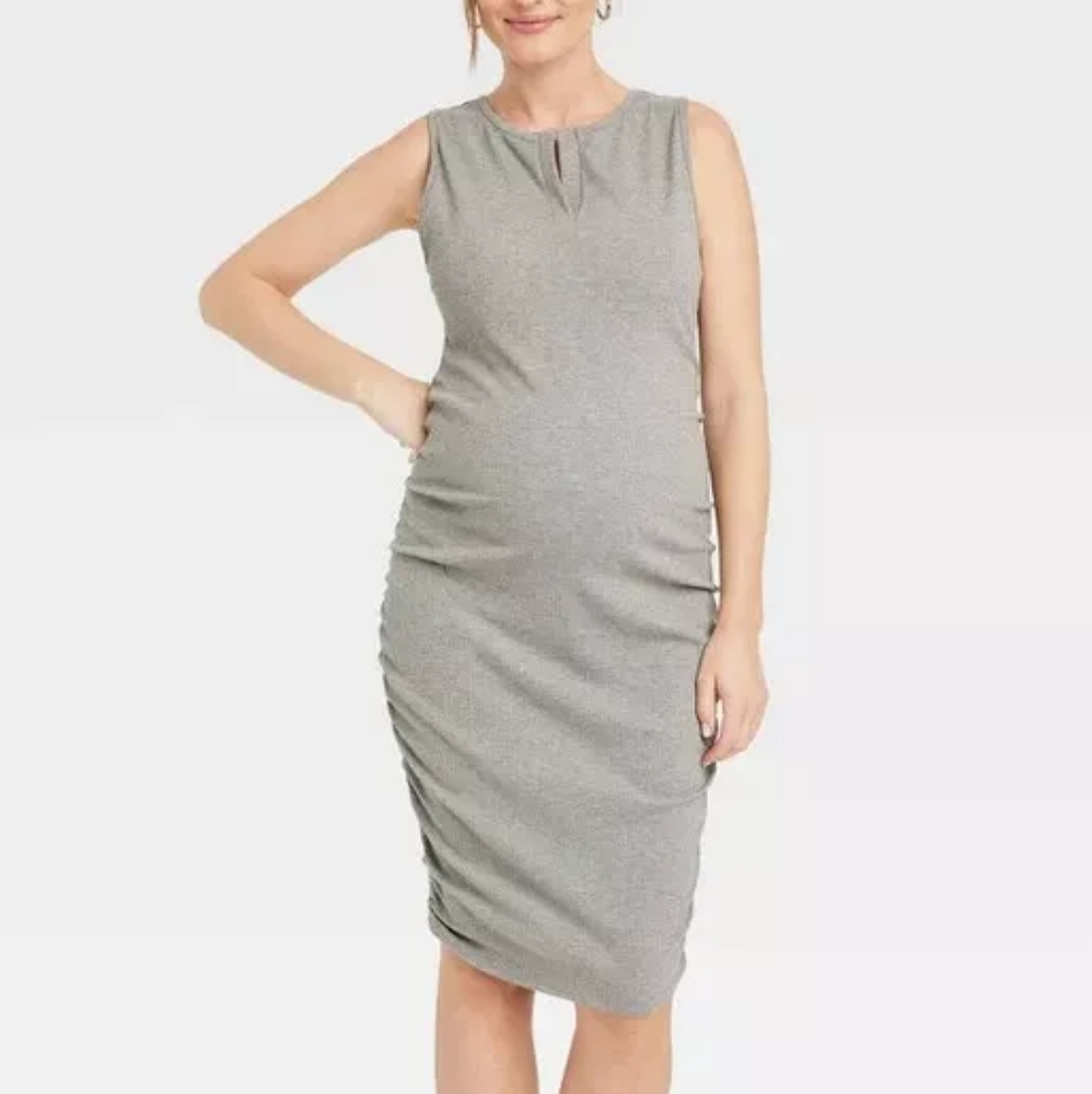 Ingrid & Isabel Grey Ribbed Maternity Tank Dress, Size M
